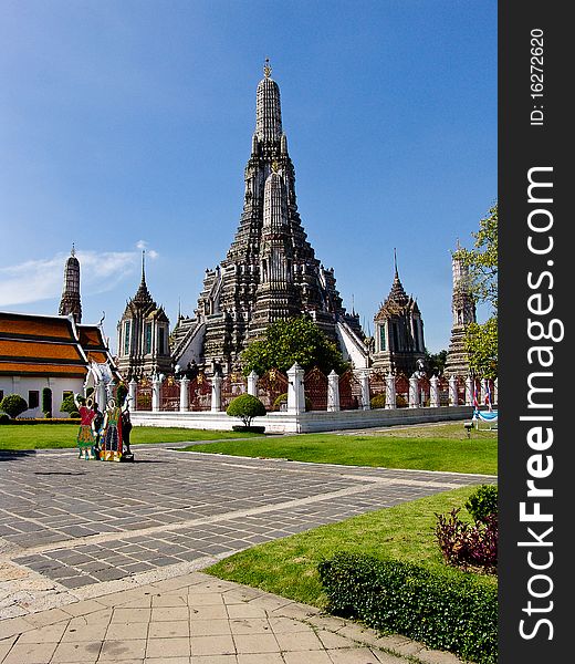 A photo of the Temple of Dawn in Bangkok. A photo of the Temple of Dawn in Bangkok.