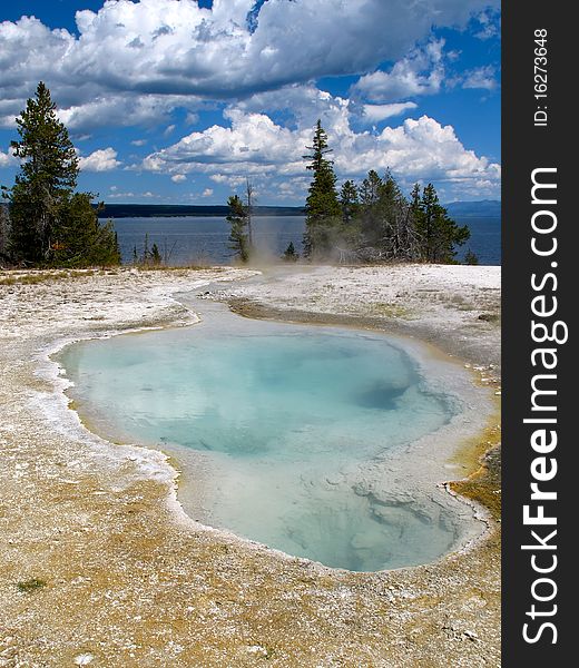 Hot spring with deep blue near the yellow stone lake. Hot spring with deep blue near the yellow stone lake