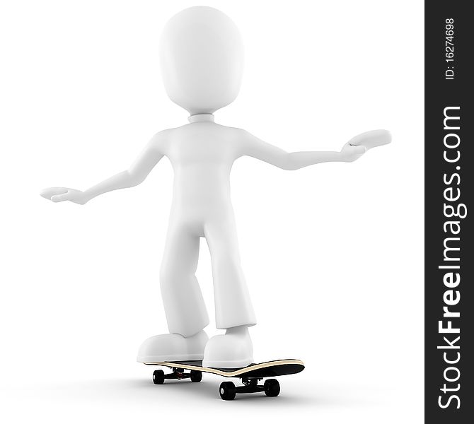 3d Man Extreme Skateboard Isolated On White