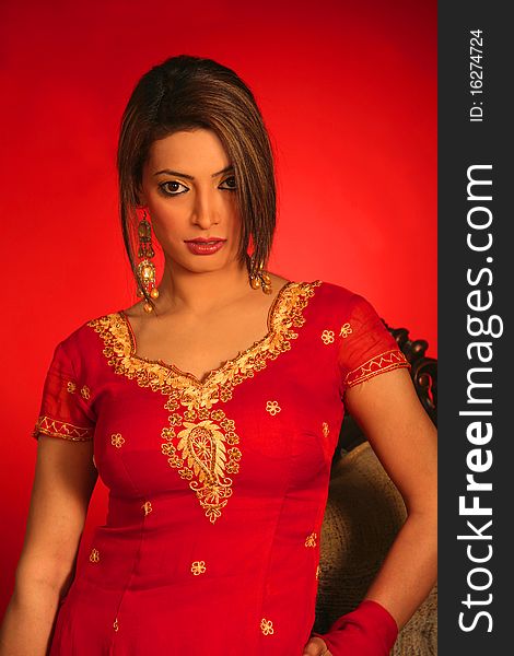 Beautiful Asian girl in Red traditional dress. Beautiful Asian girl in Red traditional dress