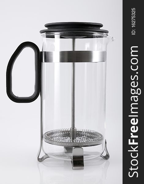 French press for making coffee and tea, on white