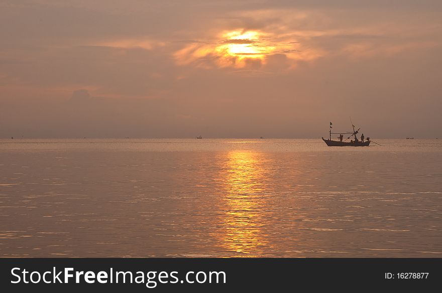 Sunrise at Cha-am beach Thailand.