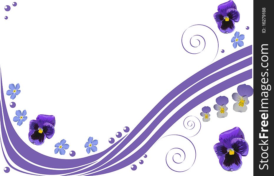 Pattern with blue pansy flowers