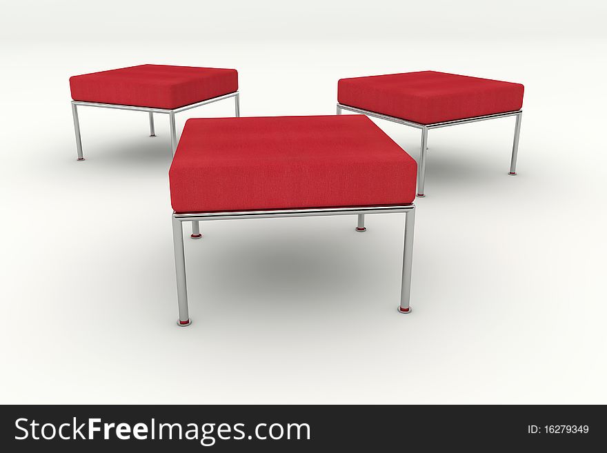 3d rendered three red chairs. 3d rendered three red chairs