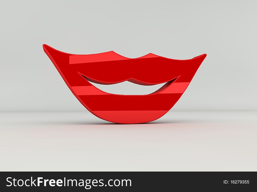 Three dimensional red smile lips. Three dimensional red smile lips
