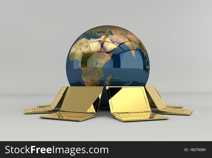 Golden notebooks with earth - Network concept