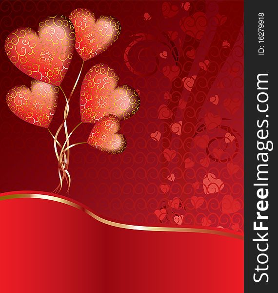 red balloons in the form of heart with place for your text