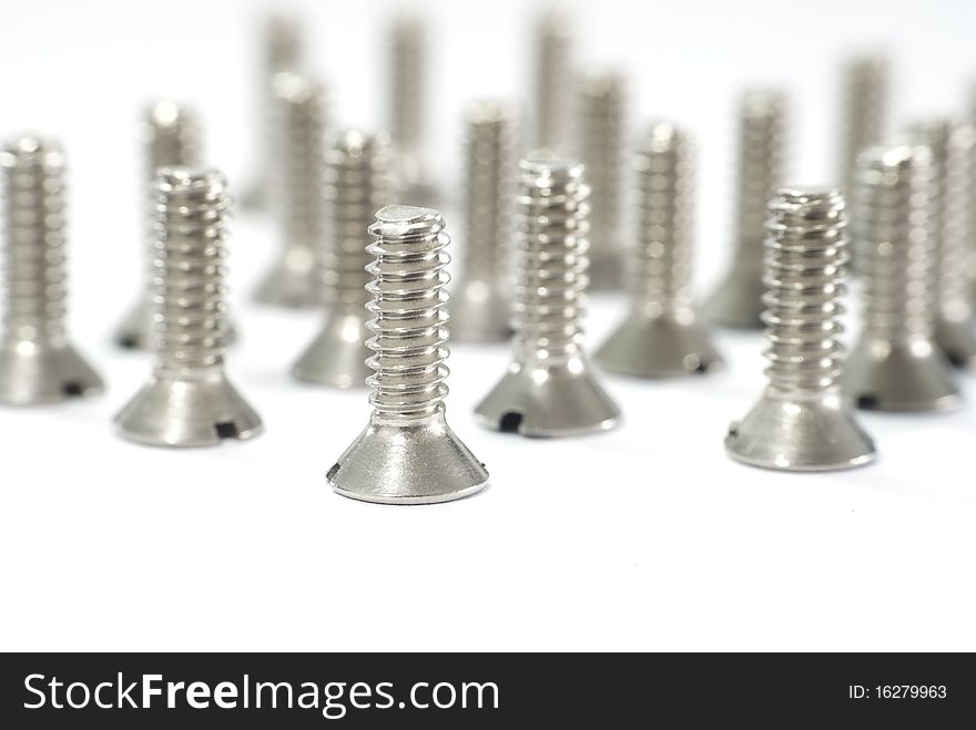 Arrangement bolt and nut on white background. Arrangement bolt and nut on white background