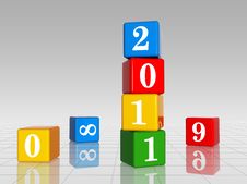 Colour Cubes With 2011 With 8,9 And 0, Reflection Stock Photography