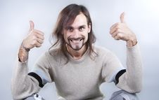 Energy Young Man Holds Fingers Upwards Stock Images Energy Young Man Holds Fingers Upwards Stock Images