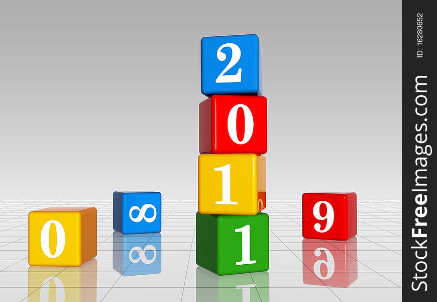 Colour cubes with 2011 with 8,9 and 0, reflection