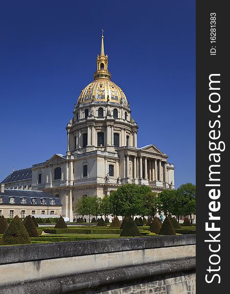 View on the Cathedral of Invalides and park. View on the Cathedral of Invalides and park