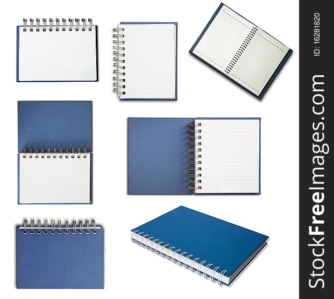 Blue cover notebook on white background