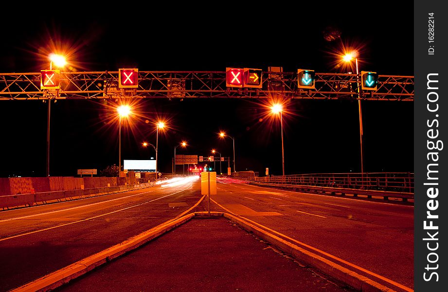 Night shot of the Jacques Cartier bridge in Montreal.