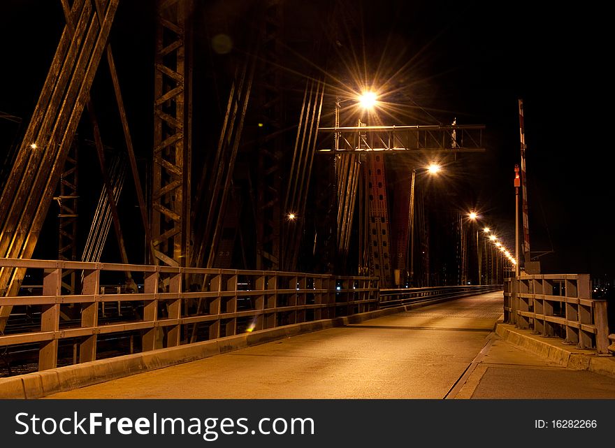 Night shot of the Victoria bridge in Montreal.