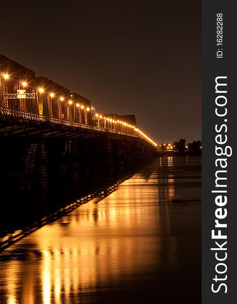 Night shot of the Victoria bridge in Montreal.