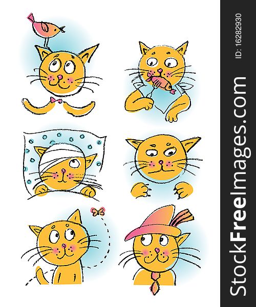 Collection of cartoon cats, isolated illustration