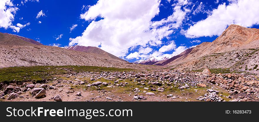Panoramic view of mountain and sky along the way on nubra valley. Panoramic view of mountain and sky along the way on nubra valley