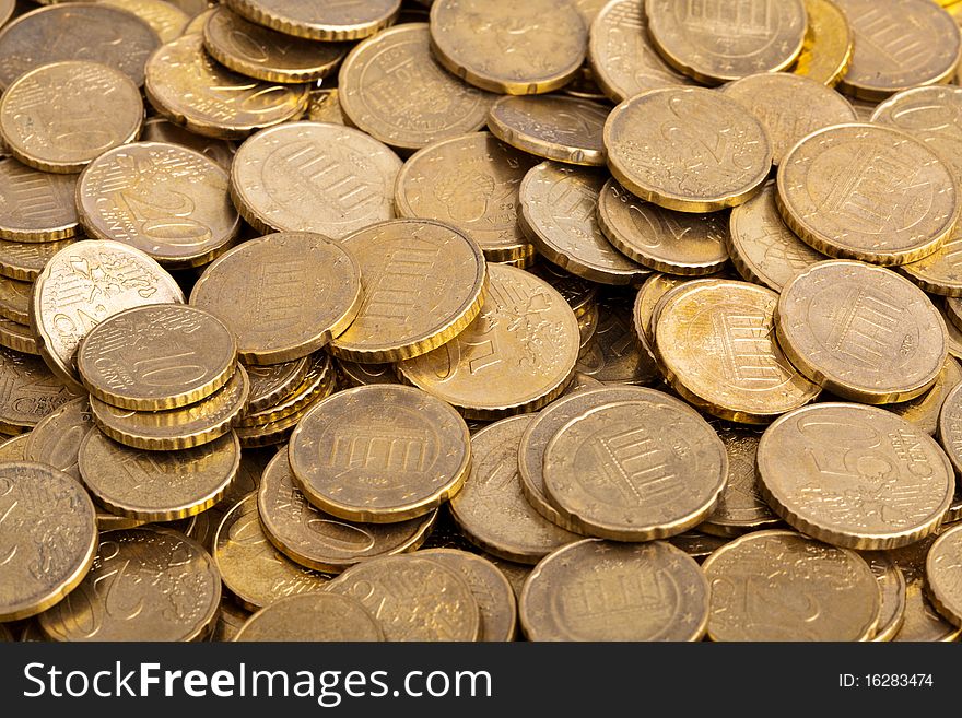 Stack of 50 cent european coins, studio shot. Stack of 50 cent european coins, studio shot