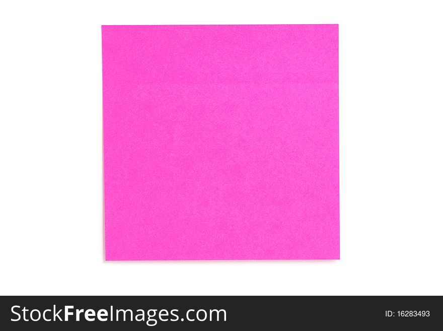 Pink notice paper with shadow isolated on white