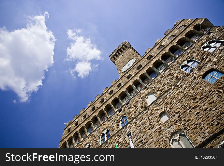 Palazzo vecchio in florence looking up to the tower