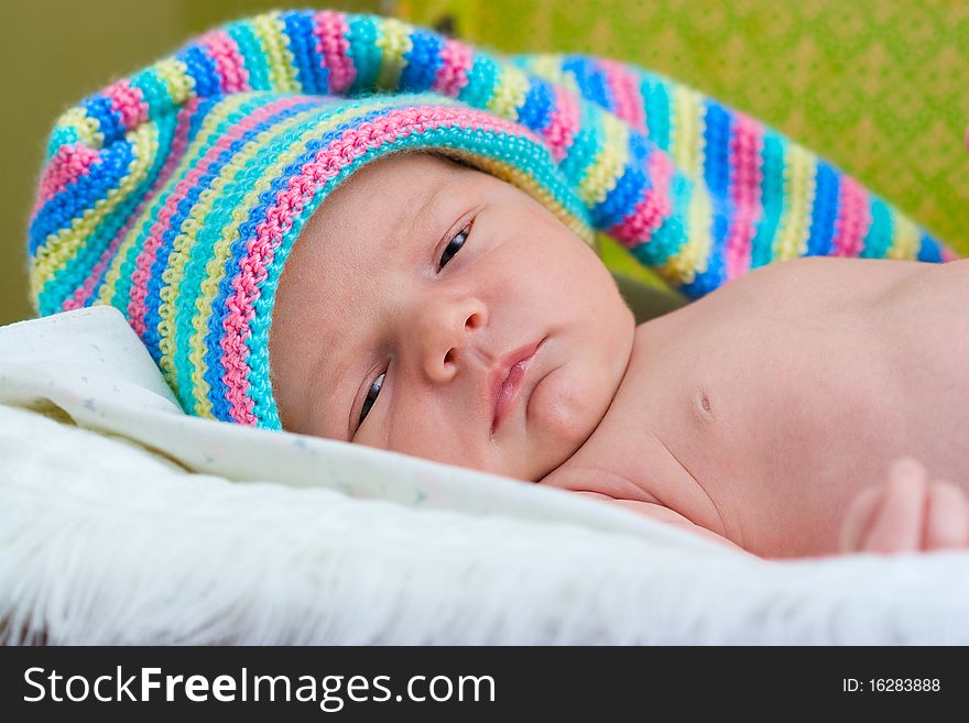 Baby sleeps on the towel