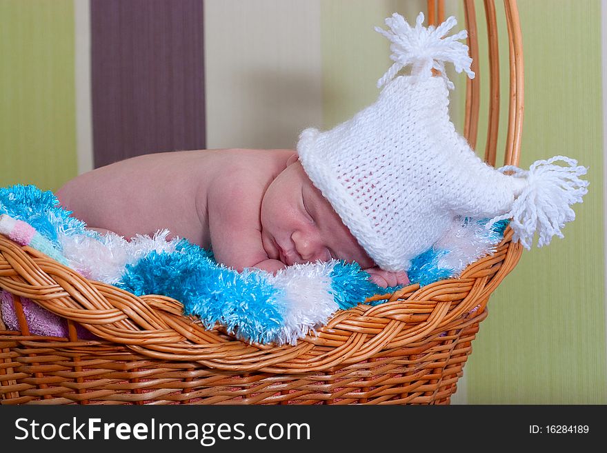 Baby sleeps in the basket