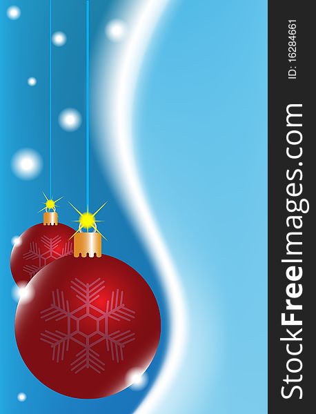 Two red Christmas ball on a blue background