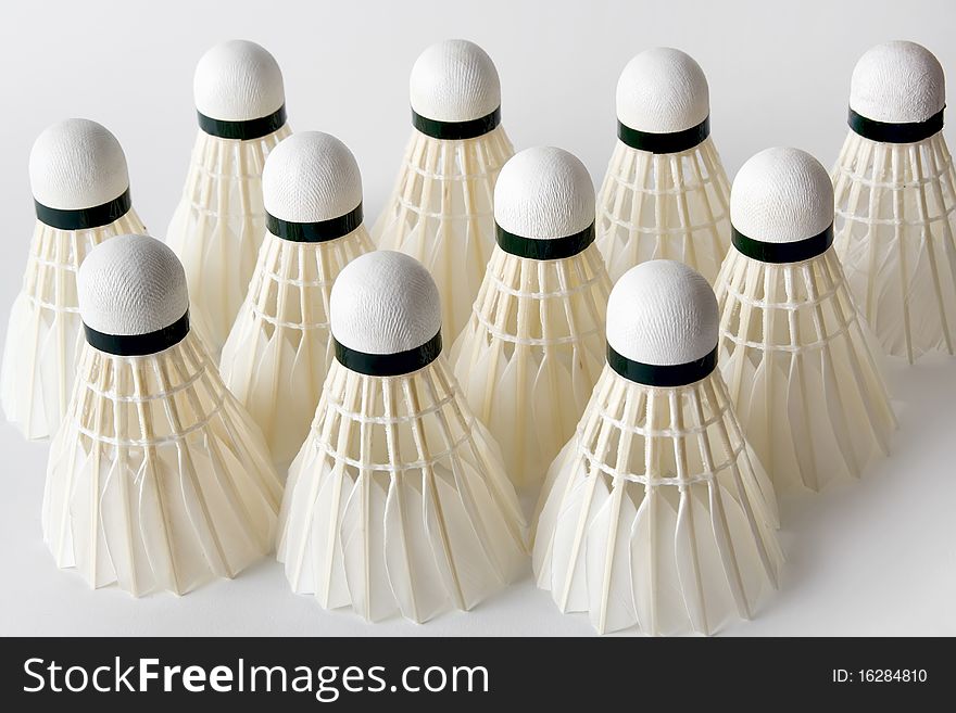 Group of white badminton shuttlecocks