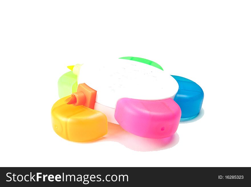 Colorful markers isolated on white background