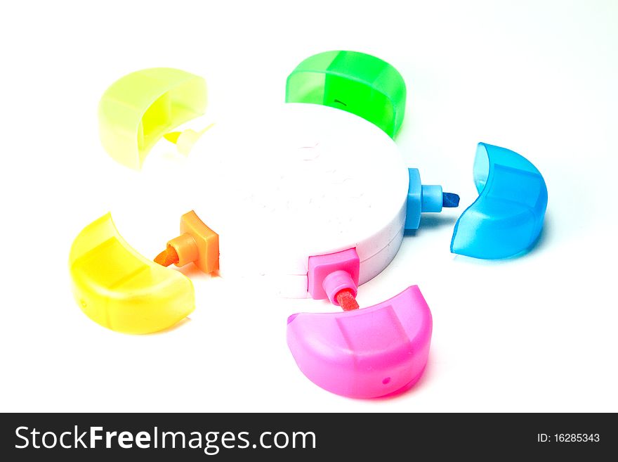 Colorful markers isolated on white background