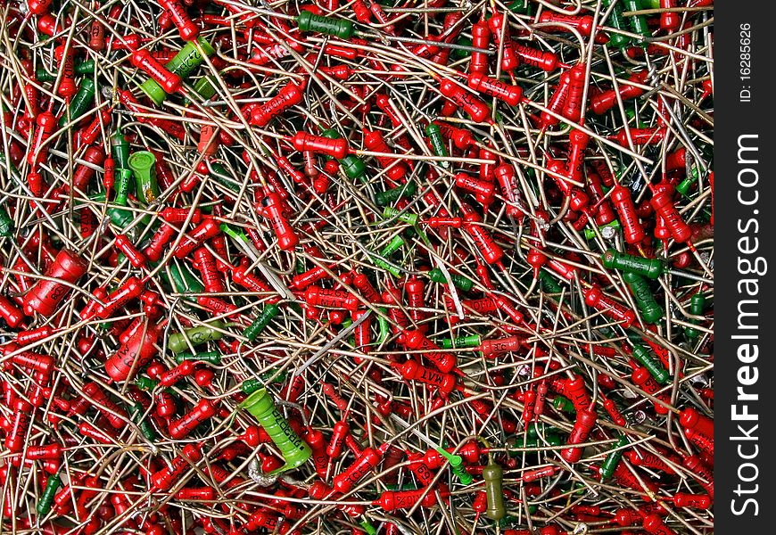 Red and green radio components closeup background. Red and green radio components closeup background.