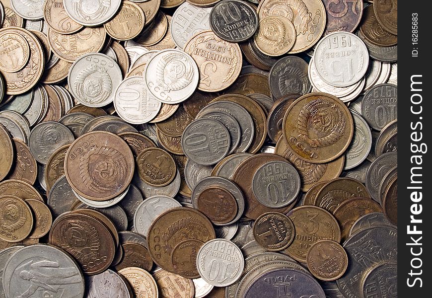 Soviet obsolete coins closeup background. Soviet obsolete coins closeup background.