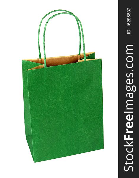 Plain, empty, green gift bag isolated on white. Plain, empty, green gift bag isolated on white