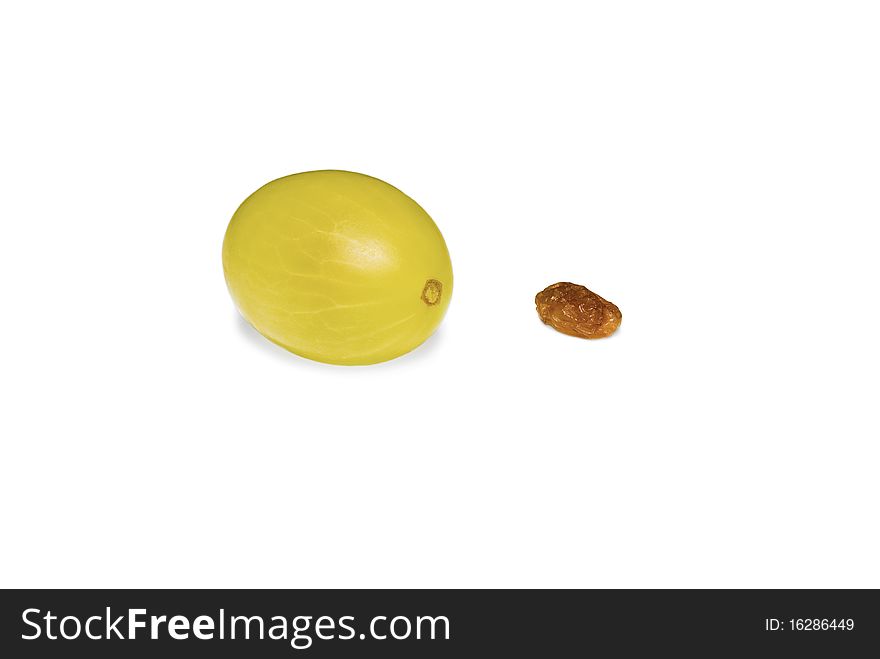 Grape and raisin isolated over white