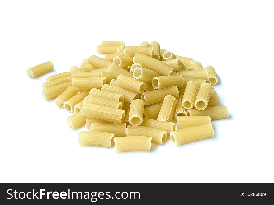 Pile of pasta pieces isolated over white background