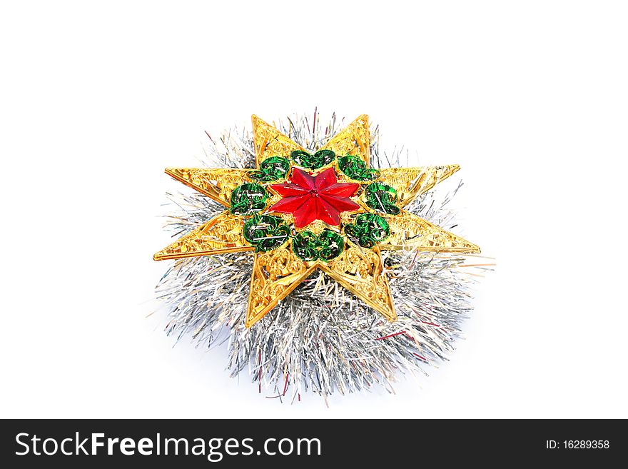 Christmas  star and garland  isolated  on white background.