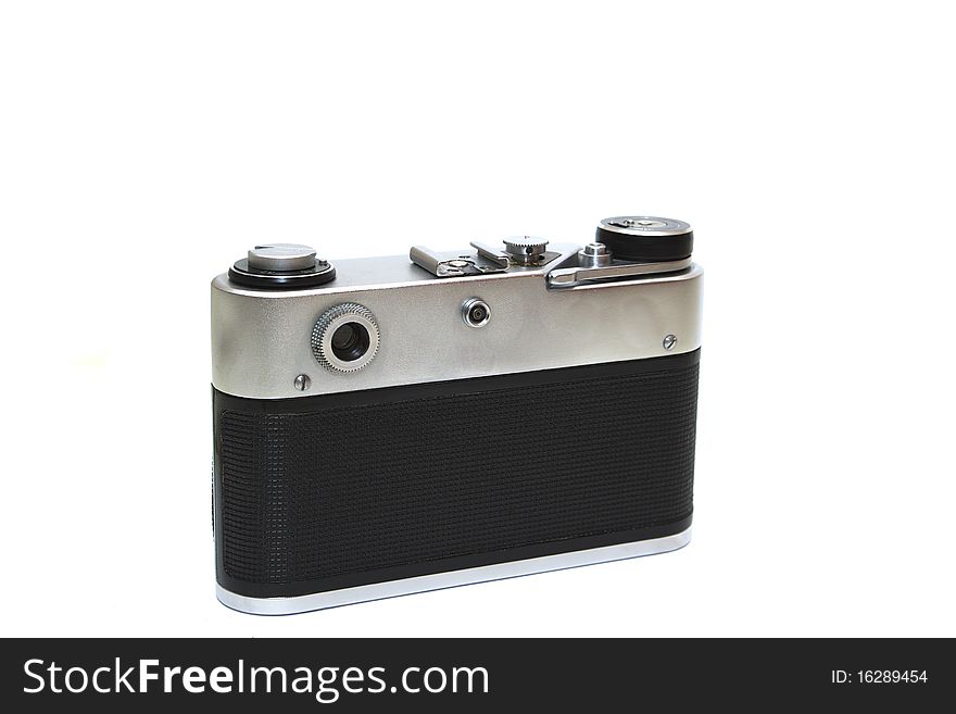 Photo of the old film camera on white background