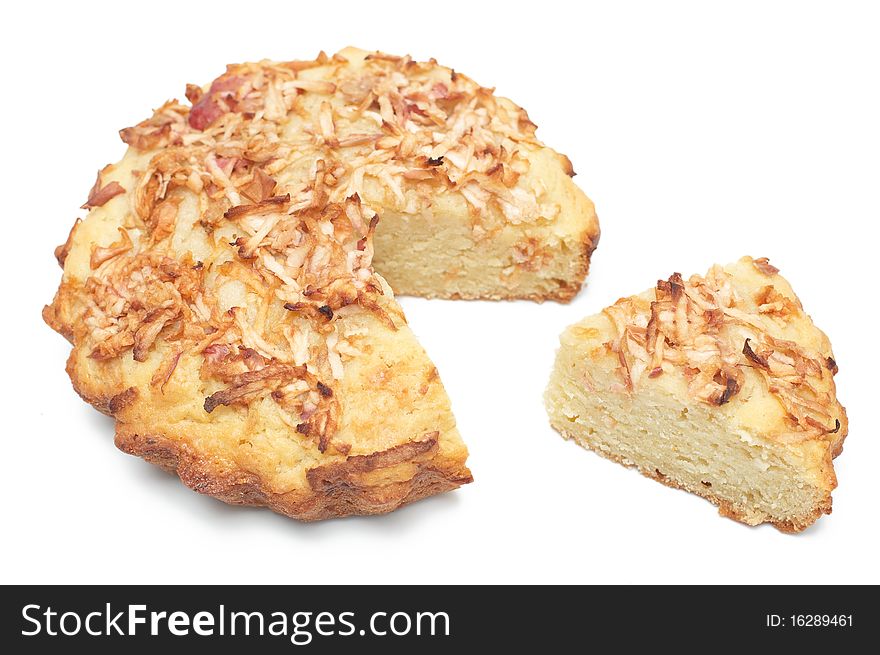 Plum-cake and sliced piece on white background. Plum-cake and sliced piece on white background.