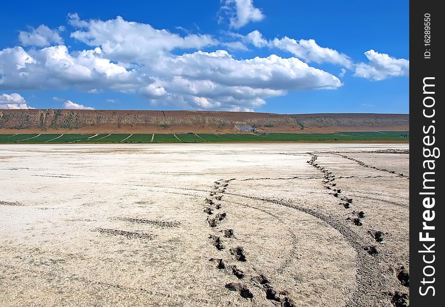 Salt lake and footprints. Koktebel. Crimea. Ukraine. Salt lake and footprints. Koktebel. Crimea. Ukraine