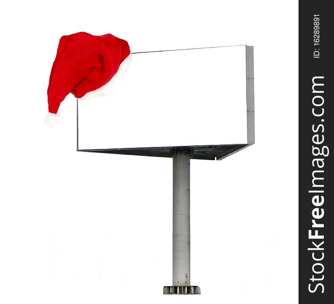 Blank billboard with Santas hat