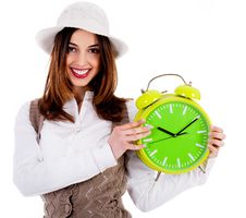 Stylish Lady Holding Alarm Clock Stock Image Stylish Lady Holding Alarm Clock Stock Image
