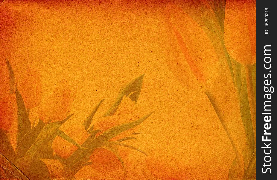 Photo of tulips pasted on a grunge old paper background. Photo of tulips pasted on a grunge old paper background