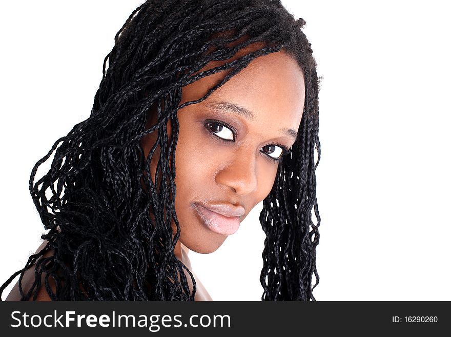 Young afro-american woman isolated on white