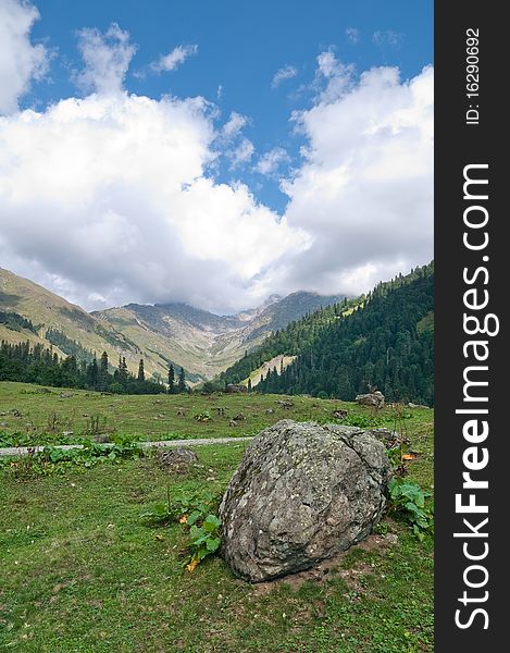 Picturesque valleys above lake Ritsa involve with the beauty and mineral sources of many tourists.Abkhazia. Picturesque valleys above lake Ritsa involve with the beauty and mineral sources of many tourists.Abkhazia.