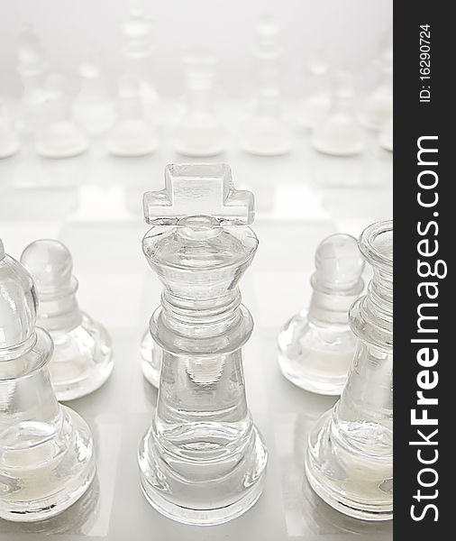 Glass chess army ready for battle