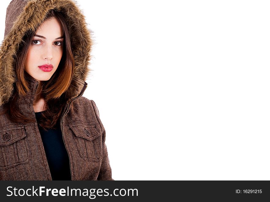 Fashionable young lady wearing overcoat on an isolated background. Fashionable young lady wearing overcoat on an isolated background