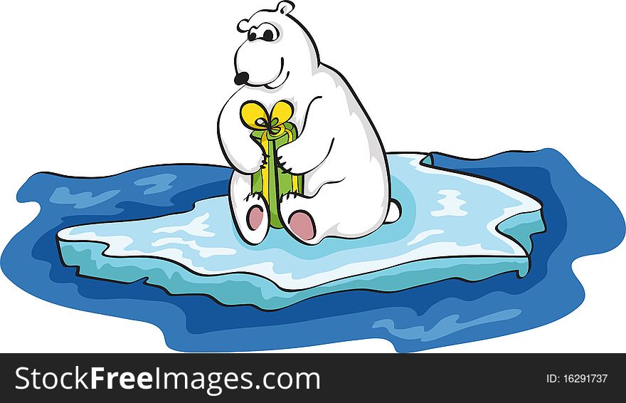 Polar White Bear and Christmas Gift ice floe