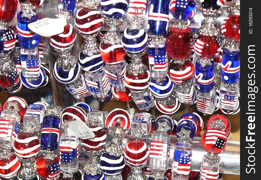 Red, white and blue baubles in bracelet form