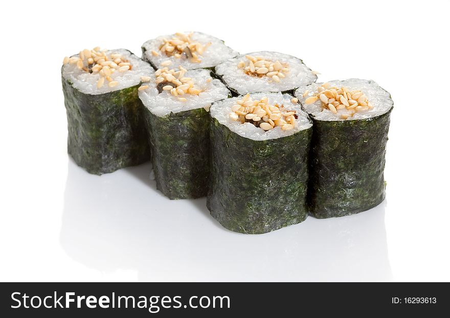 Sushi Rolls with sesame on white ground